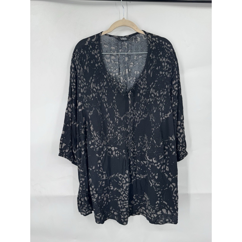 Ulla‎ Popkin Dark Floral Smocked Black Blouse Fairy Grunge Dark Bohemian Prairie